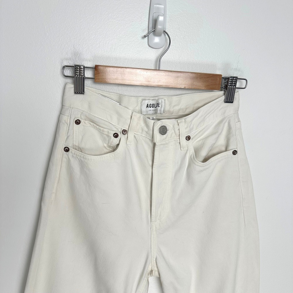 Agolde 90's Crop Mid Rise Straight Jeans Fortune Cookie White A173C-1183 - Picture 5 of 14